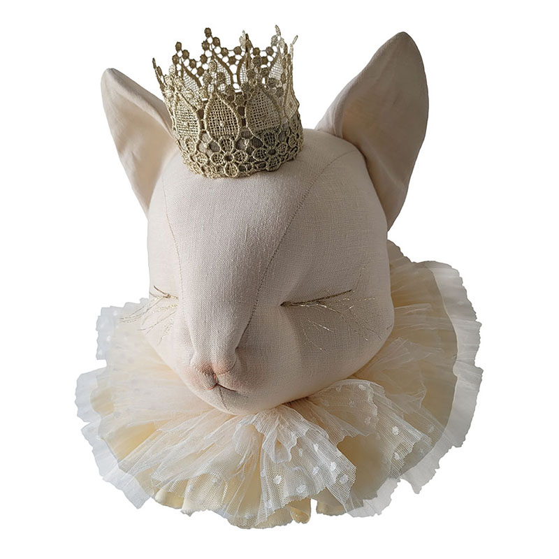 Χειροποίητο Kρεμαστό Tοίχου Love me Decoration Cat Beige with Crown Mia