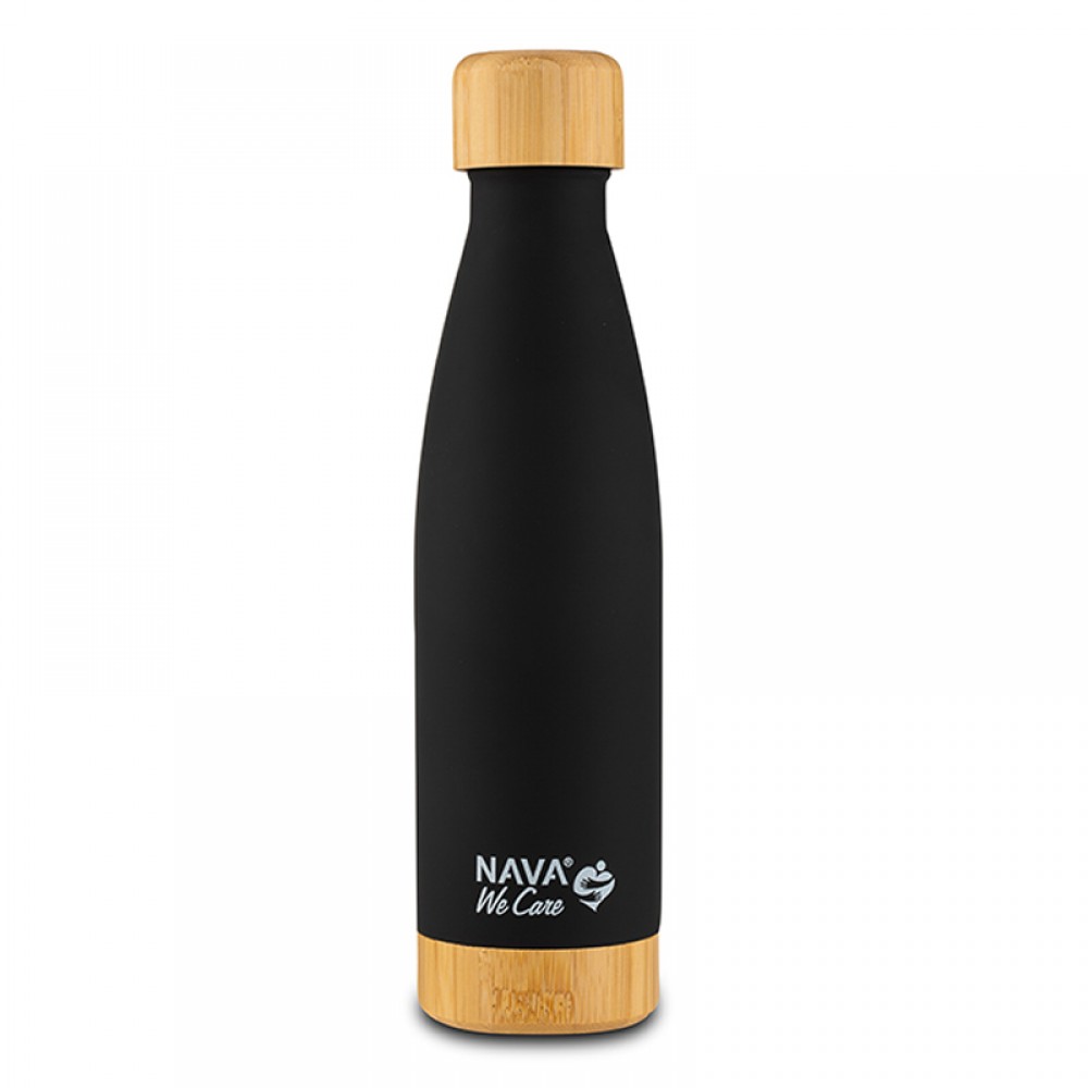 Θερμός Μπουκάλι Ανοξείδωτο Bamboo Nava We Care Black 500ml