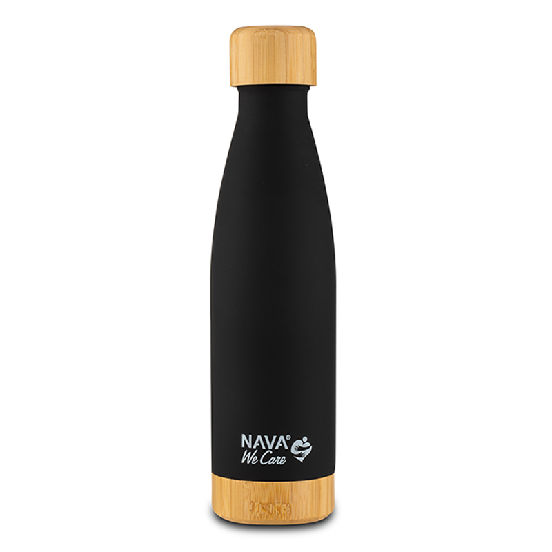 Θερμός Μπουκάλι Ανοξείδωτο Bamboo Nava We Care Black 500ml